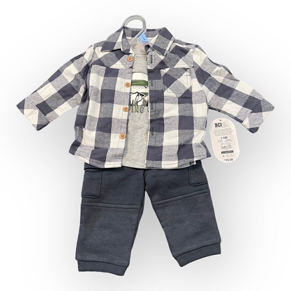 WONDER NATION 3 Piece Jogger Set in Gray Size 3-6M NWT